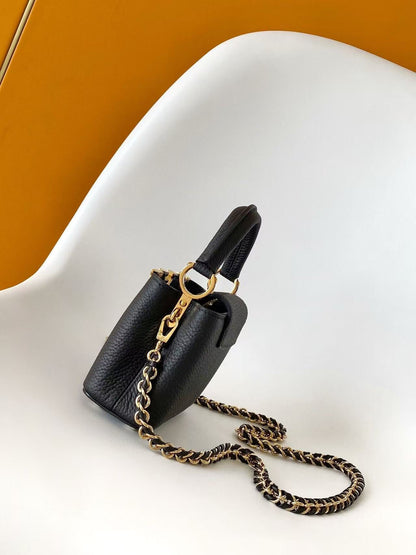 LV Capucines Bag 16cm Black Taurillon Cowhide Leather