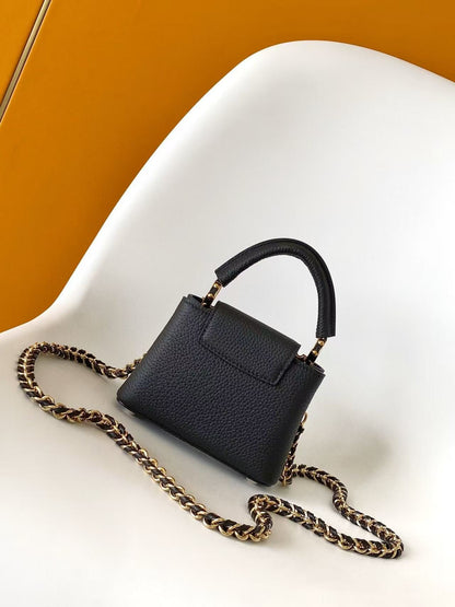 LV Capucines Bag 16cm Black Taurillon Cowhide Leather