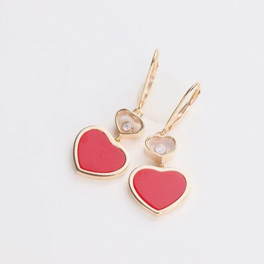 HAPPY HEART EARRINGS CARNELIAN PINK GOLD DIAMOND