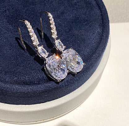 OVAL SHAPE SILVER DIAMOND EARRINGS
