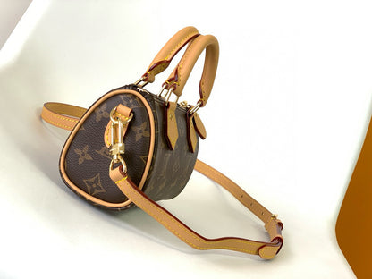 LV Nano Speedy Bag Brown mix Gold Canvas Leather