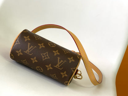 LV Nano Speedy Bag Brown mix Gold Canvas Leather