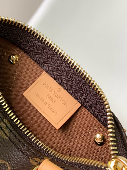 LV Nano Speedy Bag Brown mix Gold Canvas Leather