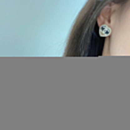 cc diamond paved heart black enamel stud earrings