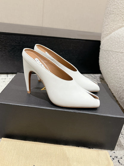 Alaia 25 Spike High Heel Mules White Lampskin 293182