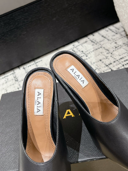 Alaia 25 Spike High Heel Mules Black Lampskin 293181
