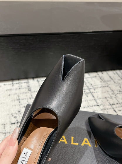 Alaia 25 Spike High Heel Mules Black Lampskin 293181