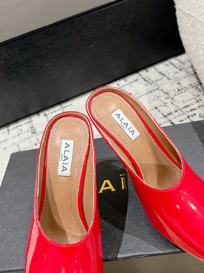 Alaia 25 Spike High Heel Mules Red Lampskin 293183