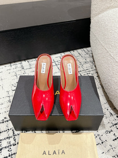 Alaia 25 Spike High Heel Mules Red Lampskin 293183