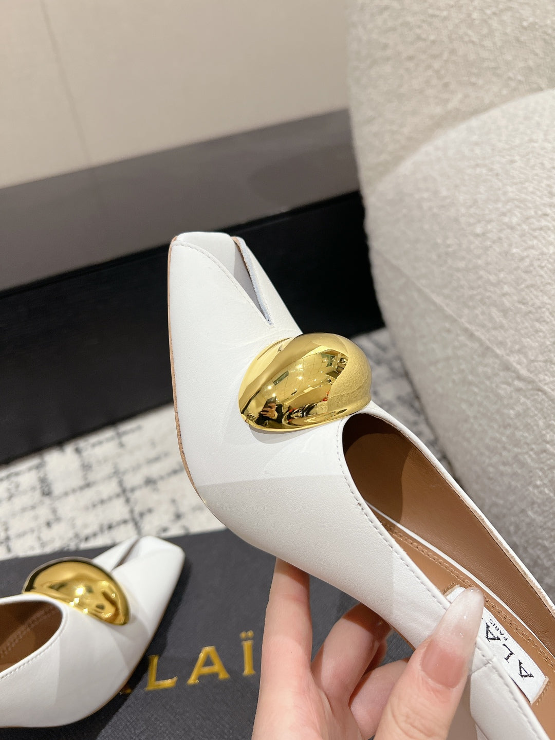 Alaia 25 Azzedine High Heels Mules With Gold Hardware White Calfskin 293186