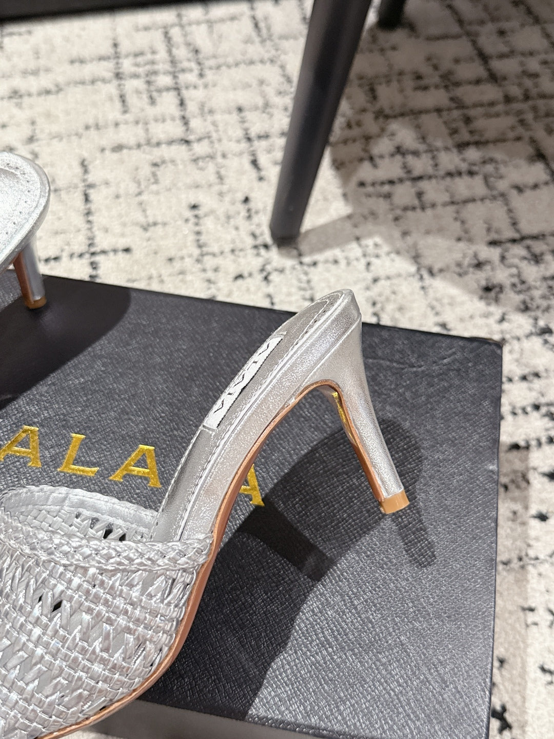 ALAIA  Muller high-heeled metallic sliver woven leather