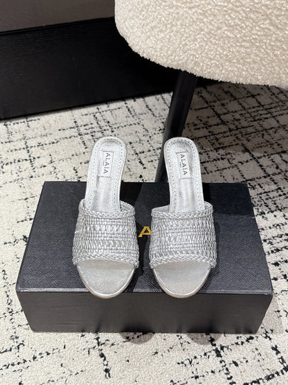 ALAIA  Muller high-heeled metallic sliver woven leather