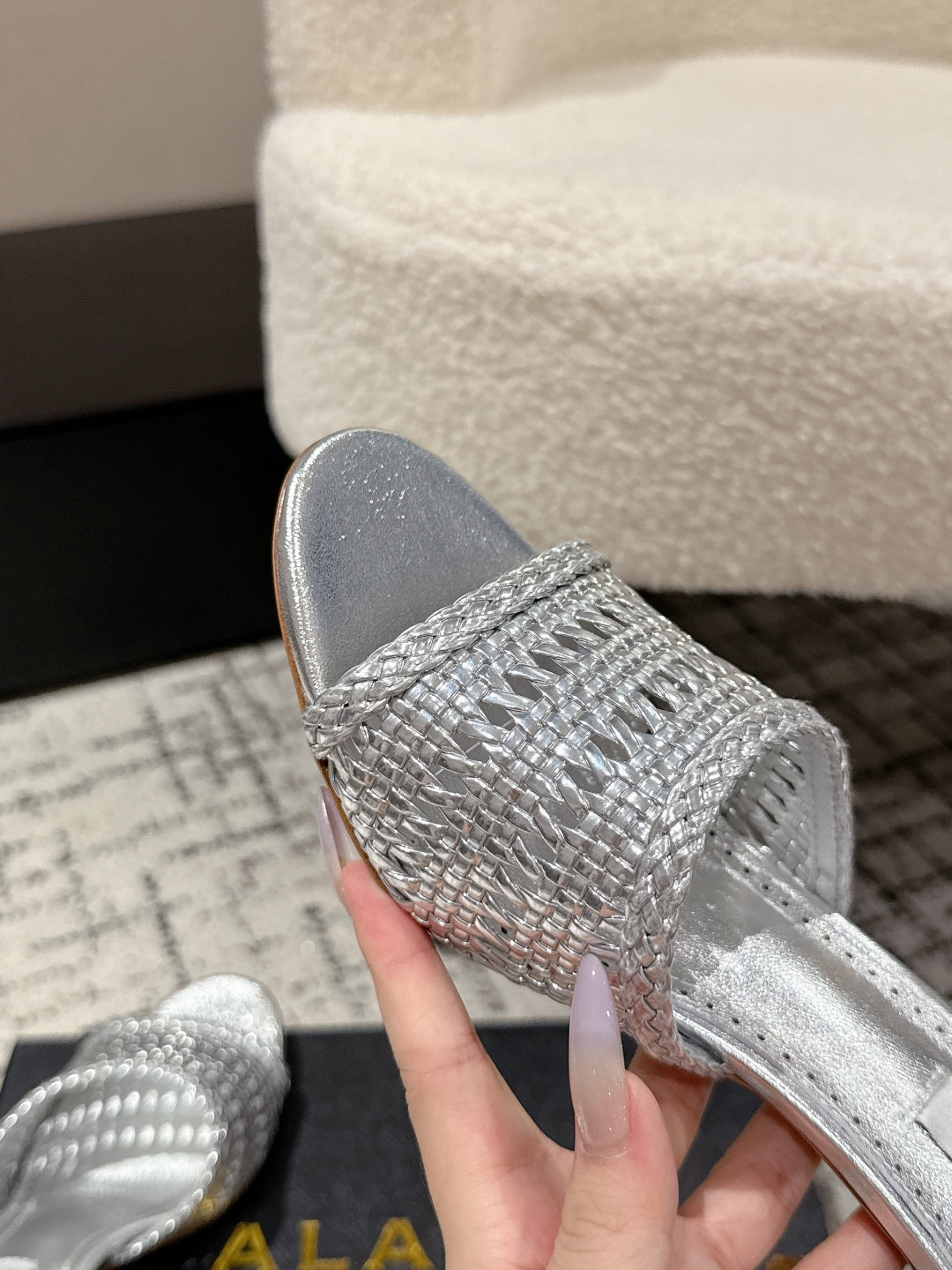 ALAIA  Muller high-heeled metallic sliver woven leather