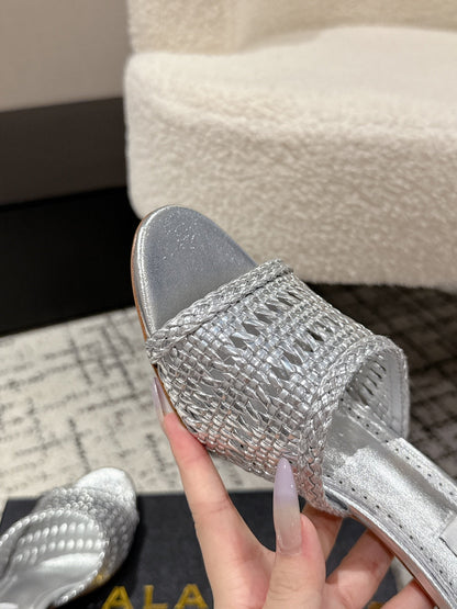ALAIA  Muller high-heeled metallic sliver woven leather