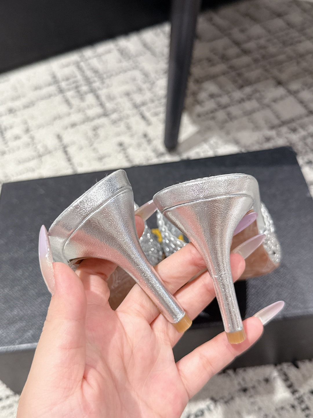 ALAIA  Muller high-heeled metallic sliver woven leather