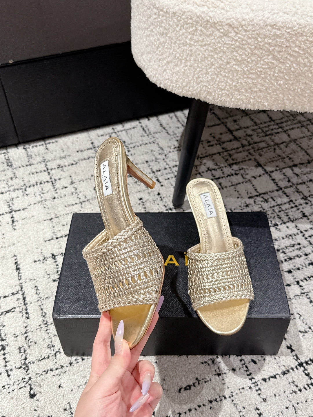 ALAIA  Muller high-heeled metallic gold woven leather
