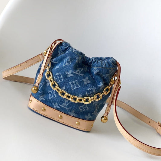 LV Nano NoÃ© Bag Blue Beige Frabic Leather 251719