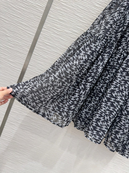 CC 2025 Double C Printed Skirt Black White Polyester Fiber