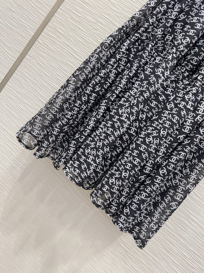 CC 2025 Double C Printed Skirt Black White Polyester Fiber