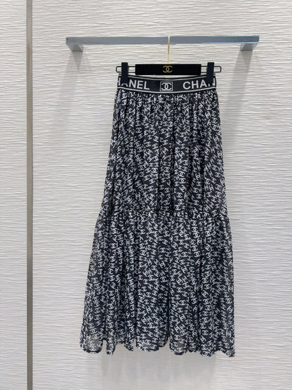 CC 2025 Double C Printed Skirt Black White Polyester Fiber