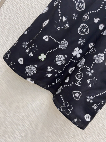 CC 2025 Printed Dress Black White Polyester Fiber