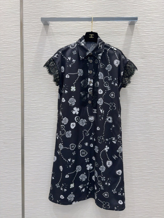 CC 2025 Printed Dress Black White Polyester Fiber