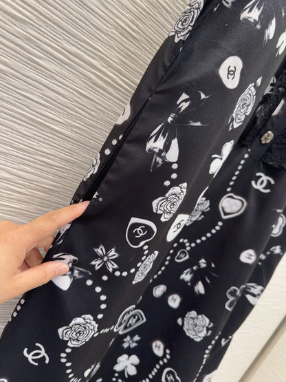 CC 2025 Printed Dress Black White Polyester Fiber