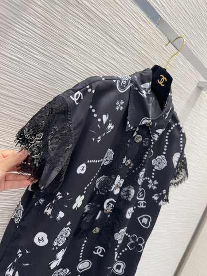 CC 2025 Printed Dress Black White Polyester Fiber