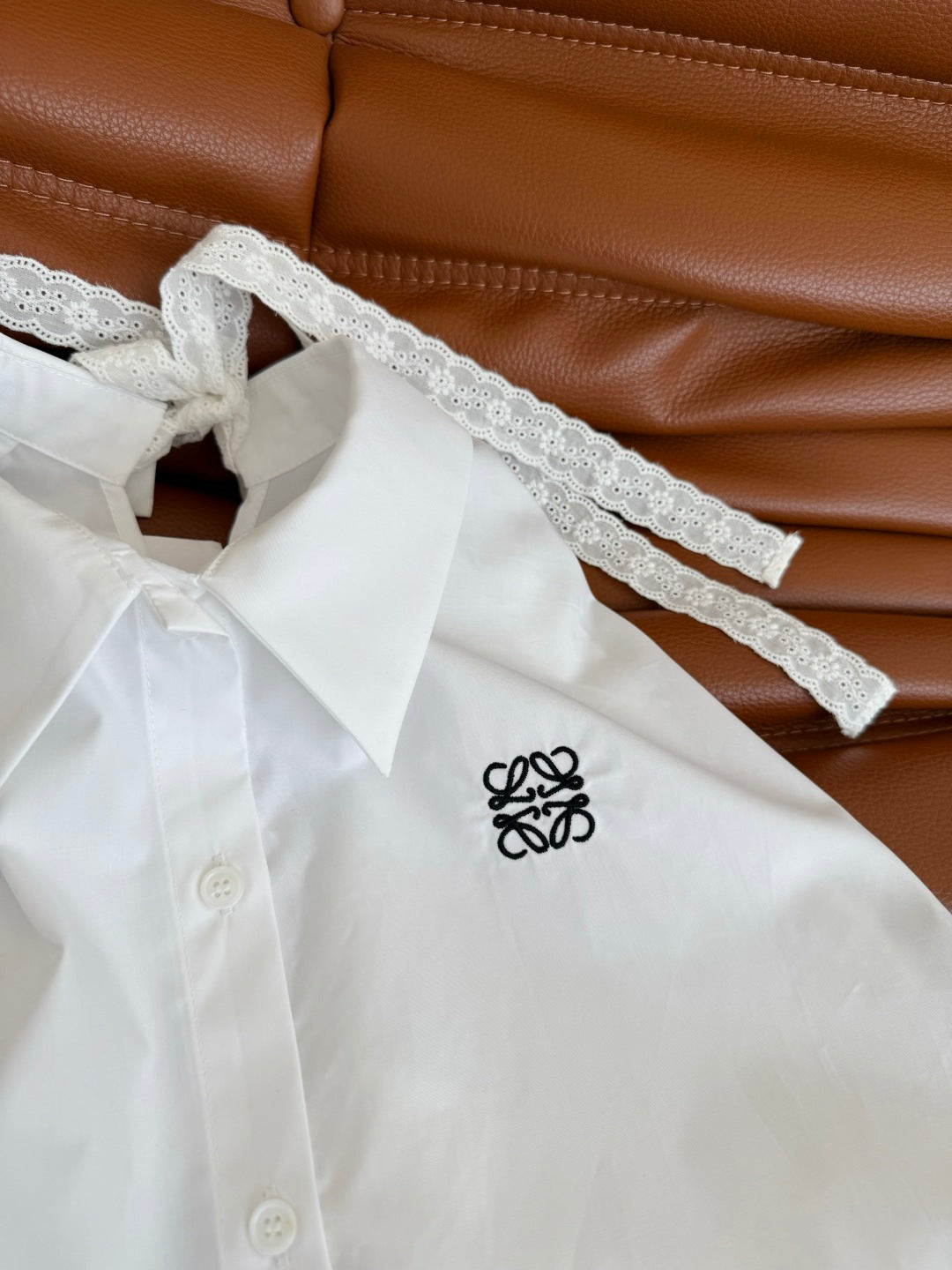 Loewe 25 Embroidered Ribbon Shirt White Cotton