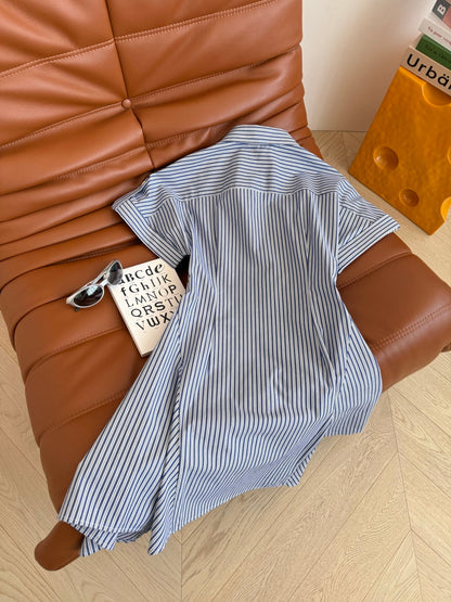 Loewe 25 Pleated Striped Dress Blue White Cotton