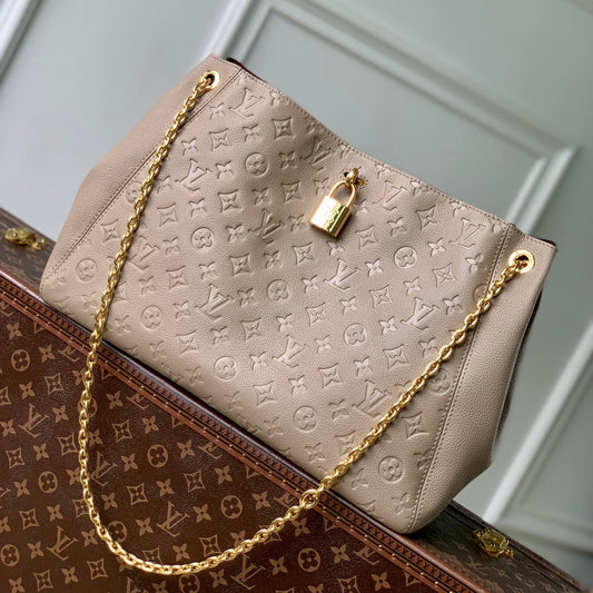 Anytime 42cm Tote Bag Beige Gold Empreinte leather 250557