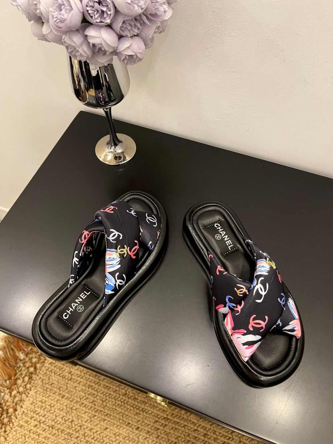 CC 25 Platform Slide Black Cloth Sheepskin 334738