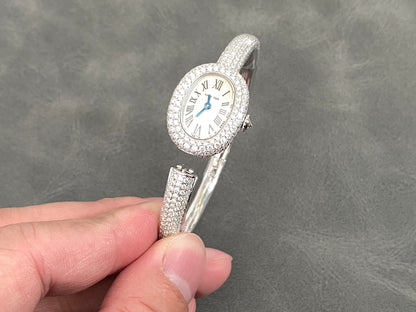 Baignoire 2024 24.6mm Silver Diamond Bezel White Dial