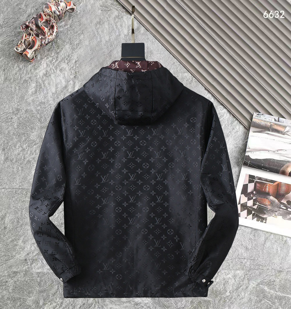 LV BLACK AND WINE RED TRIM MONOGRAM HOODED JACKET 238984