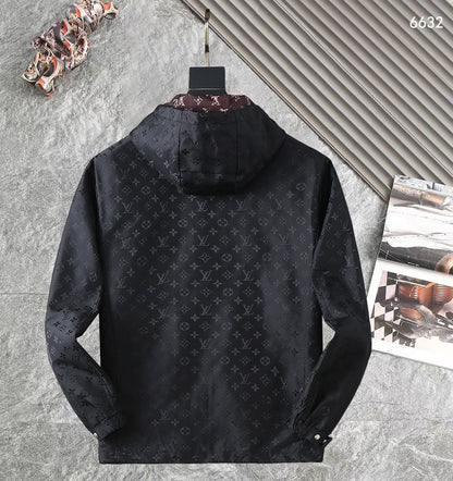 LV BLACK AND WINE RED TRIM MONOGRAM HOODED JACKET 238984