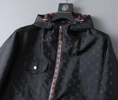 LV BLACK AND WINE RED TRIM MONOGRAM HOODED JACKET 238984