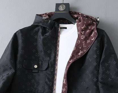 LV BLACK AND WINE RED TRIM MONOGRAM HOODED JACKET 238984