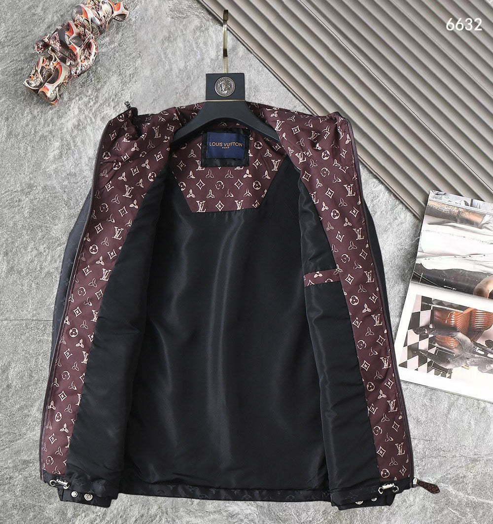 LV BLACK AND WINE RED TRIM MONOGRAM HOODED JACKET 238984
