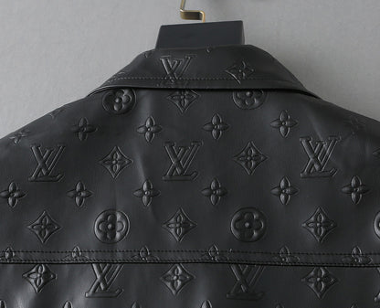 LV SHIRT JACKET IN BLACK CALFSKIN EMBOSSED LOGO 238988