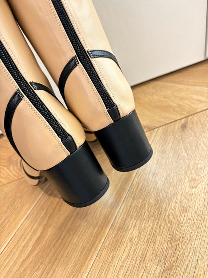 CC 25 Short Boot Beige Calfskin Black Bow 430318