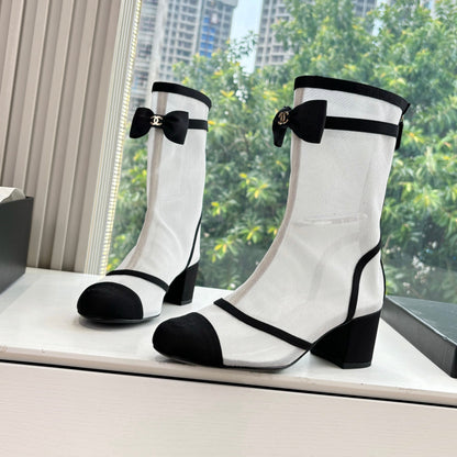 CC 25 Short Boot White Mesh Black Bow 430323