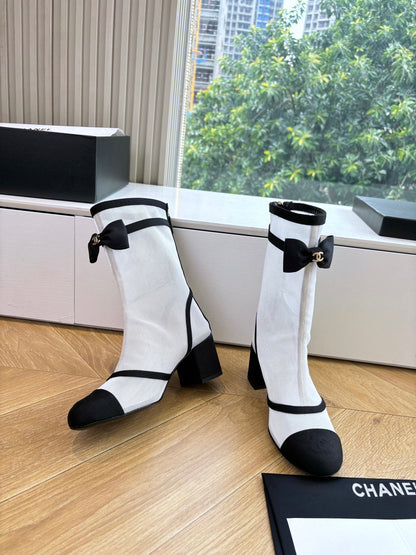 CC 25 Short Boot White Mesh Black Bow 430323