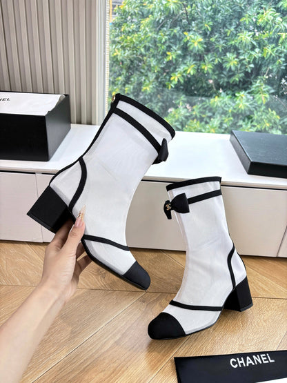 CC 25 Short Boot White Mesh Black Bow 430323