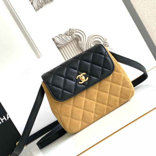 CC 25A Shoulder Bag  Brown Black Suede