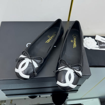 CC 25 Cambon Ballet Flat Black White Quilted Calfskin