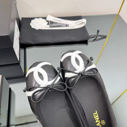 CC 25 Cambon Ballet Flat Black White Quilted Calfskin