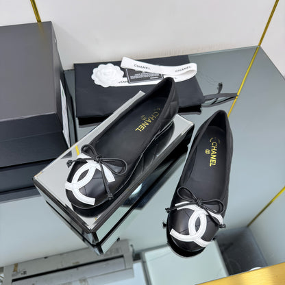 CC 25 Cambon Ballet Flat Black White Quilted Calfskin