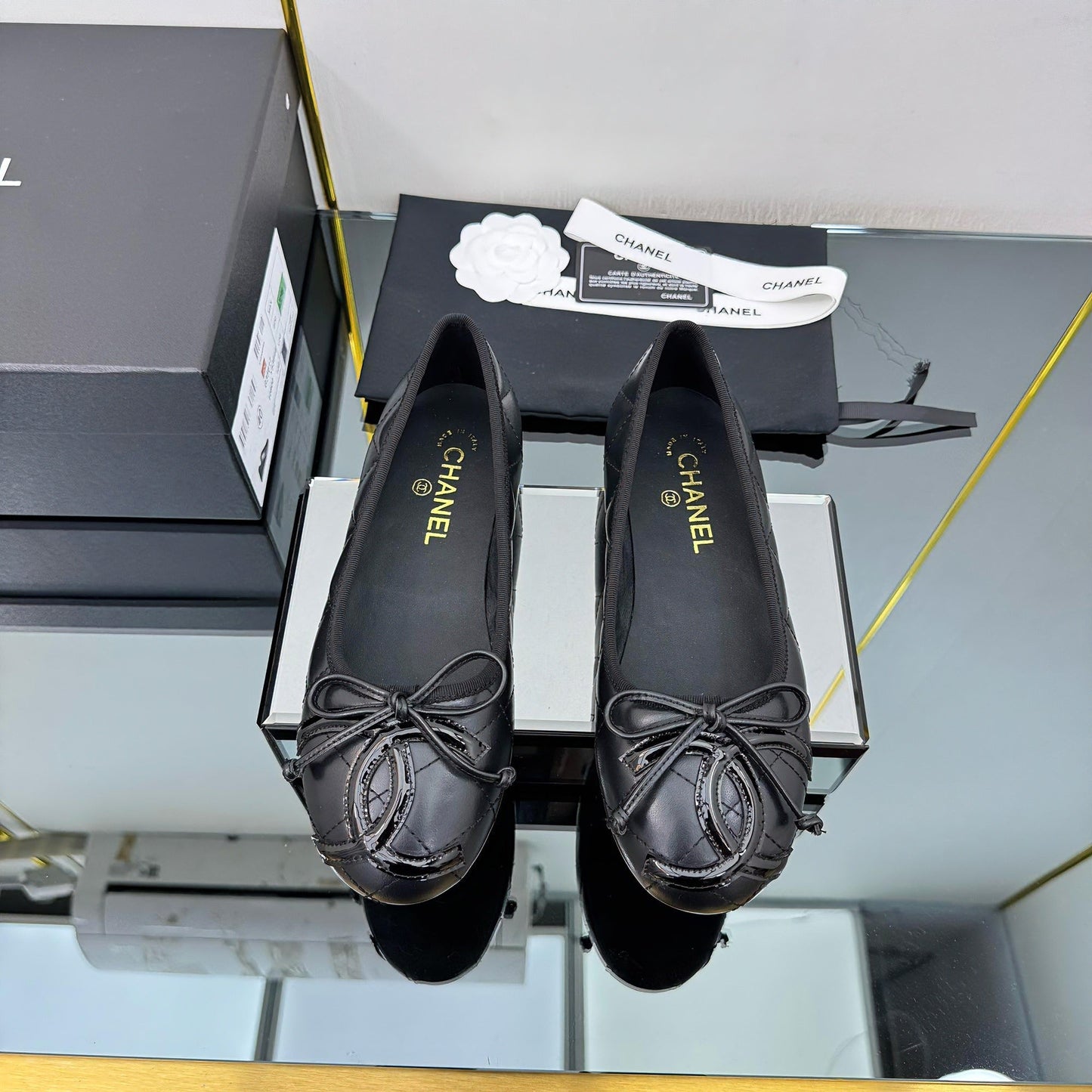 CC 25 Cambon Ballet Flat Black Quilted Calfskin