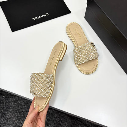 CC 25  Mules Flat Pearl Cord and Lambskin 270770