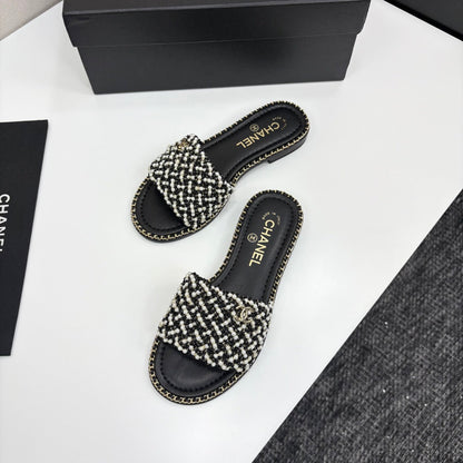 CC 25  Mules Flat Pearl Cord and Lambskin 270770